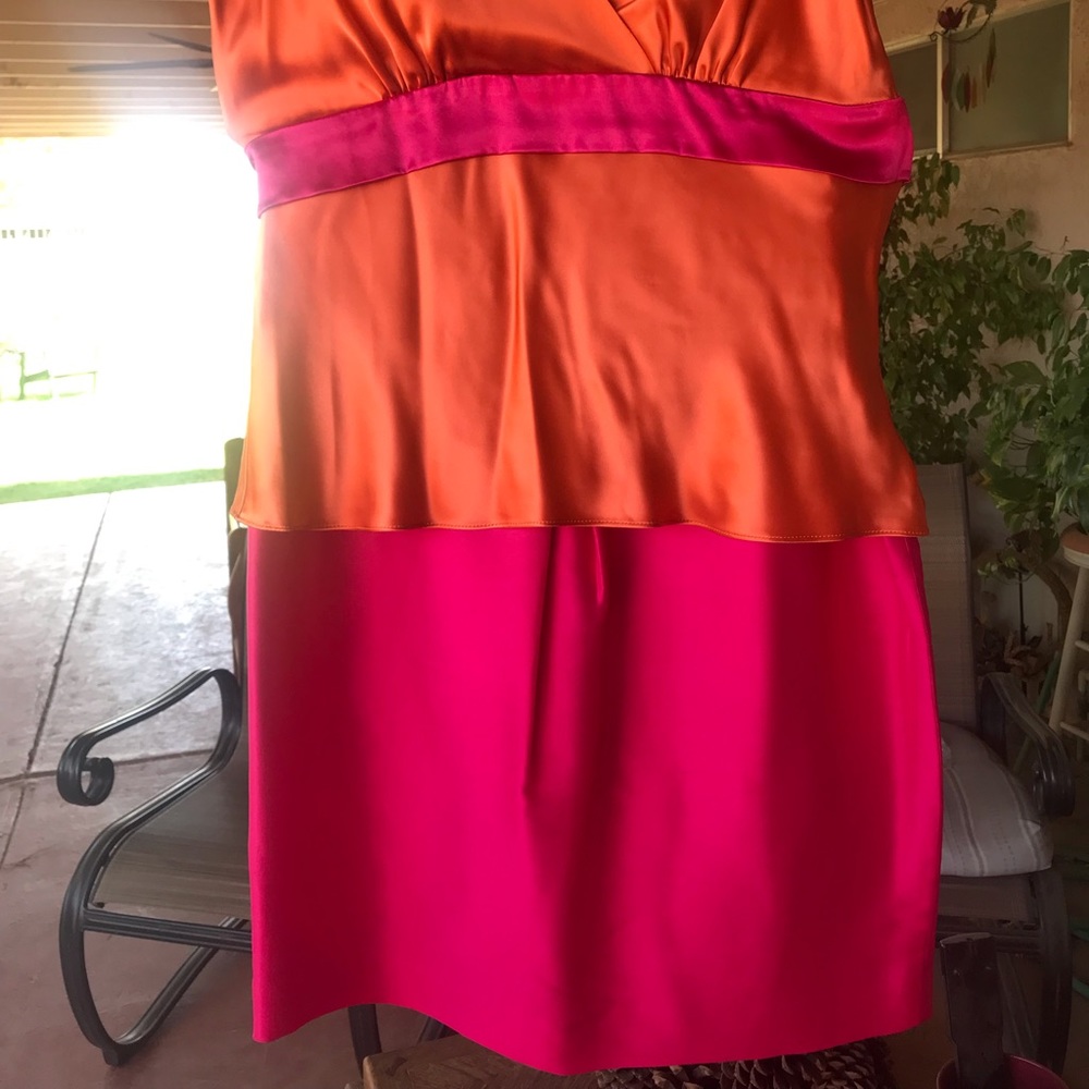 Silk skirt and top, tangerine and hot pink